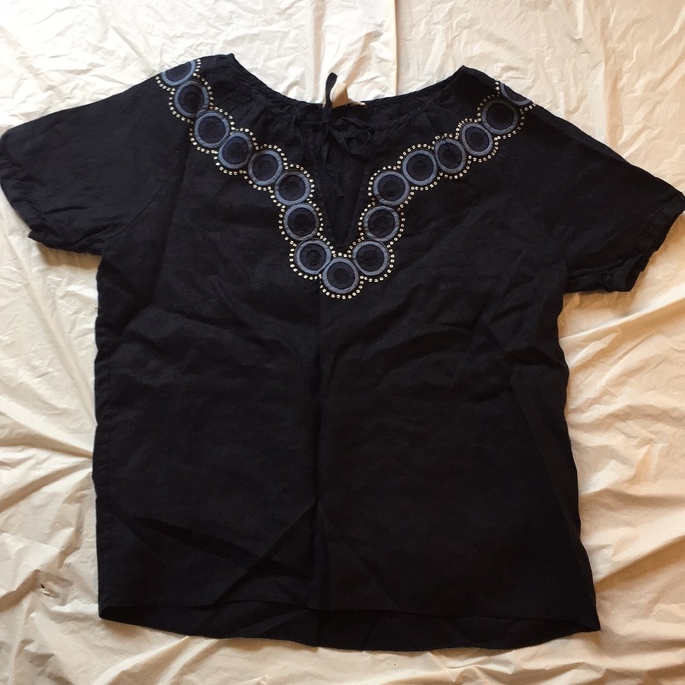 J Crew 100% Linen Embellished Blouse